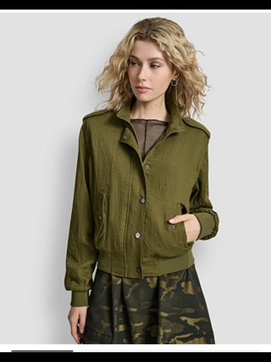 Donna Karan Jackets & Blazers - Donna Karan Olive Twill Bomber Jacket with Snap Front